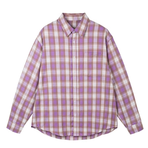 None Tops - Plaid Pocket Long Sleeve Shirt